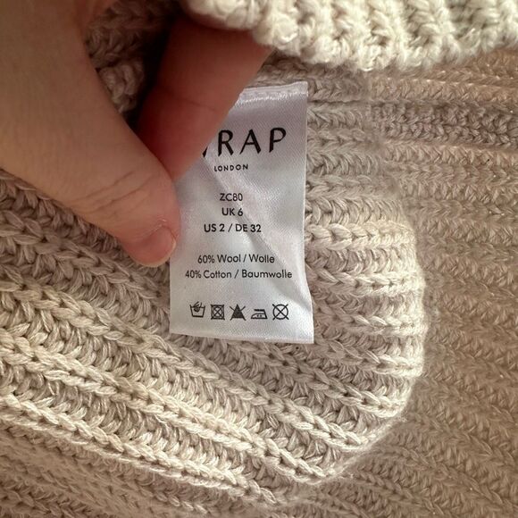 Wrap London Women’s 2 Cream Wool Cotton Sweater - Picture 3 of 5